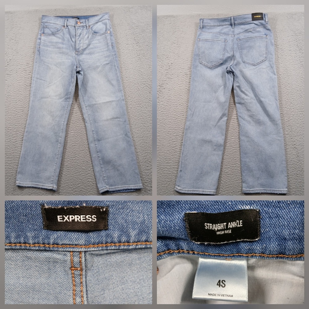 Express High Rise Straight‎ Ankle Jeans Women's 4S Light Wash Denim EUC